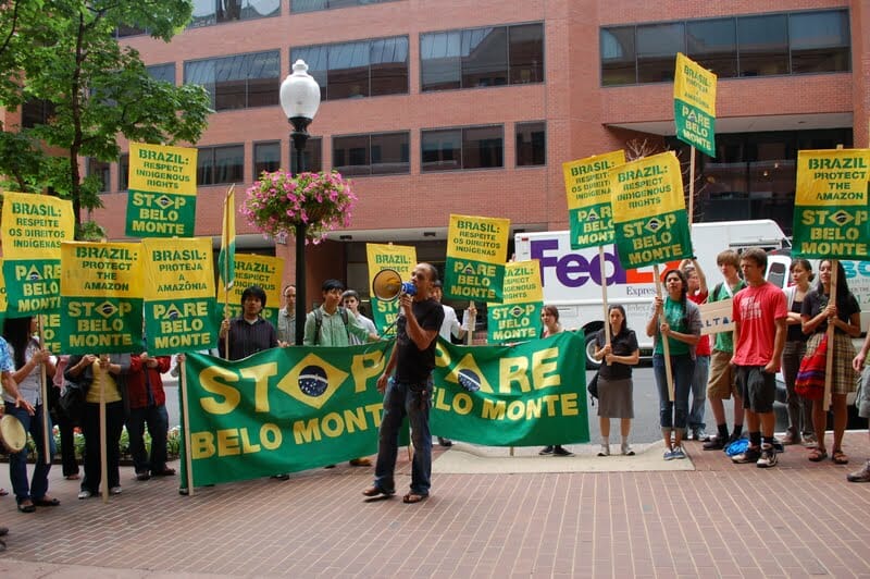 Protesting the Belo Monte dam, photo courtesy of Amazon Watch